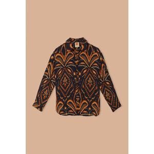 NWT Farm Rio PINEAPPLE IKAT BLUE Button Down Shirt Long Sleeve Small